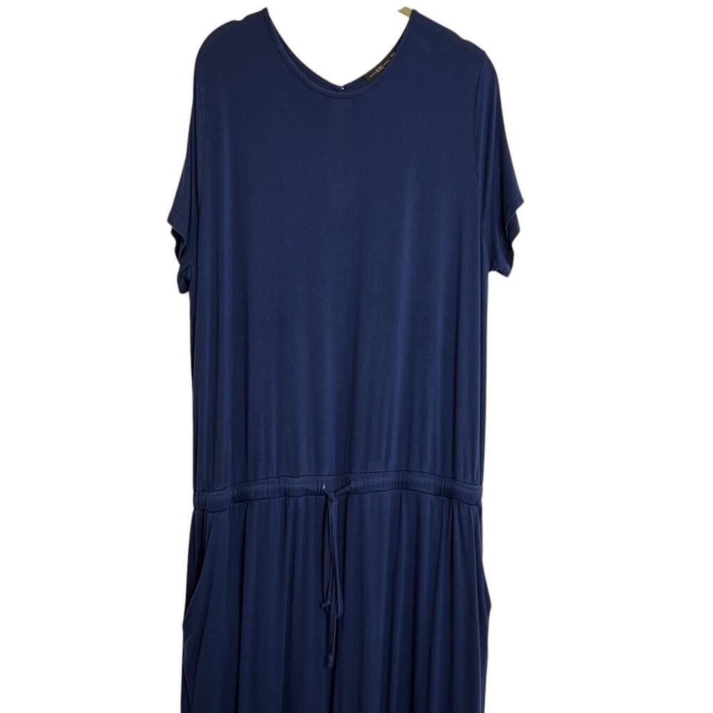 Womens Knit Jumpsuit Size XXL Navy Blue Short Sleeve Wide Leg Drawstring Pockets - Picture 3 of 8
